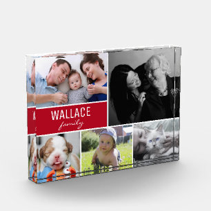 Red Family Multiple Photo Collage Christmas Gift Block