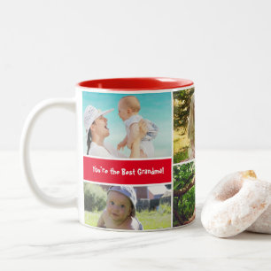 Red Family Photo Collage Personalized Custom Two-Tone Coffee Mug