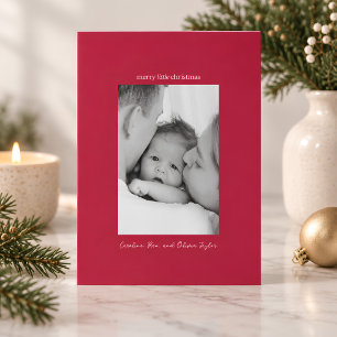 Red Family Photo First Merry Little Christmas Holiday Card