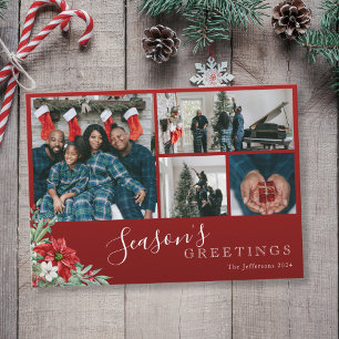Red Family Photo Season's Greetings Christmas Holiday Card