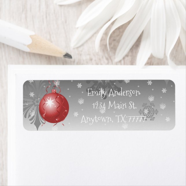 Red Fancy Christmas Ornament Address Label (Insitu)