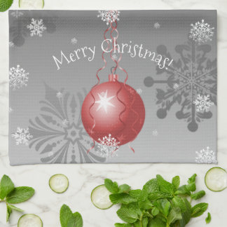 Red Fancy Christmas Ornament Kitchen Towel