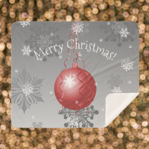 Red Fancy Christmas Ornament Sherpa Blanket