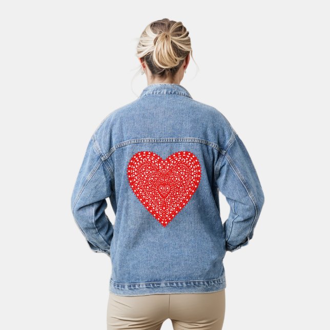 Red Fancy Heart Design Denim Jacket (Model)
