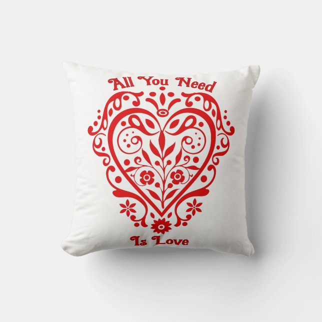 Red Fancy Heart Personalized Design 16in Throw Pillow (Front)