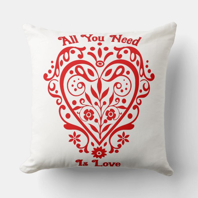 Red Fancy Heart Personalized Design 20in Throw Pillow (Front)