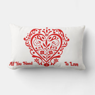 Red Fancy Heart Personalized Design Lumbar Pillow