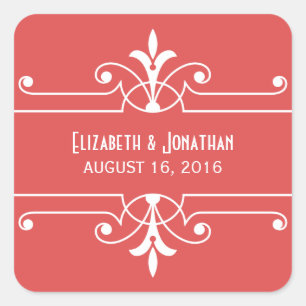 Red Fancy Ornamental Wedding Stickers