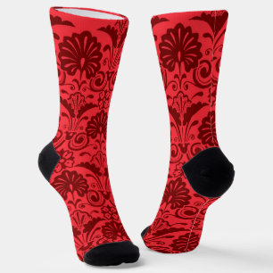 red fans and curlicues print socks