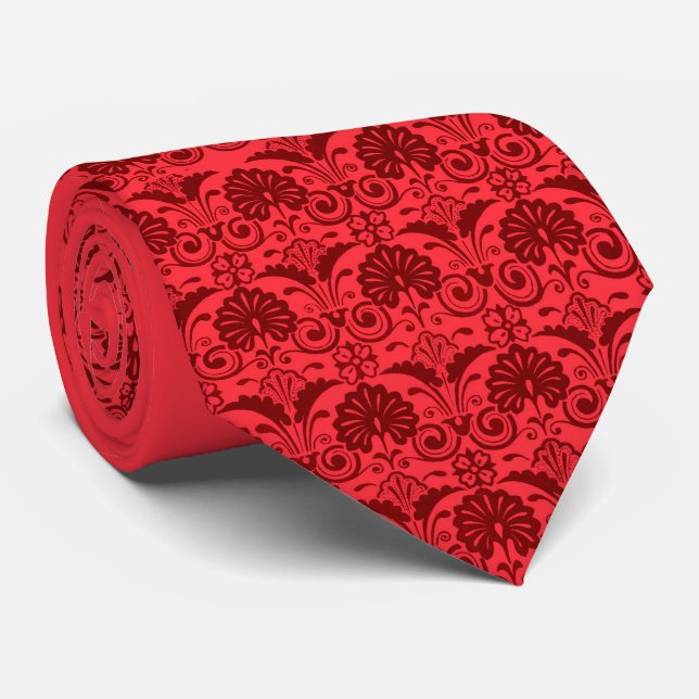 red fans and fronds print tie (Rolled)