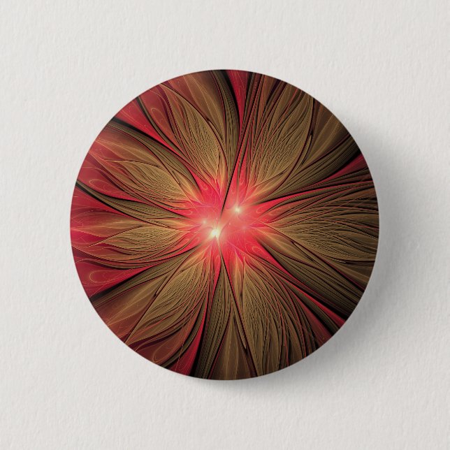Red fansy fractal flower   2 inch round button (Front)
