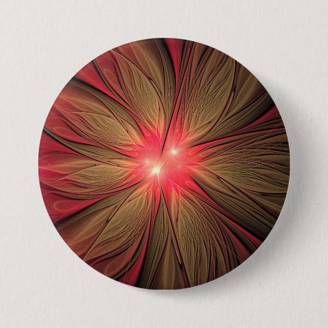 Red fansy fractal flower  3 inch round button (Front)