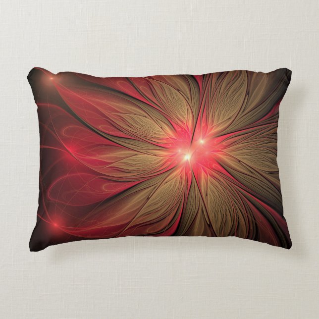 Red fansy fractal flower  accent pillow (Front)