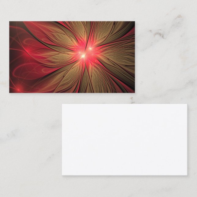 Red fansy fractal flower  business card (Front/Back)
