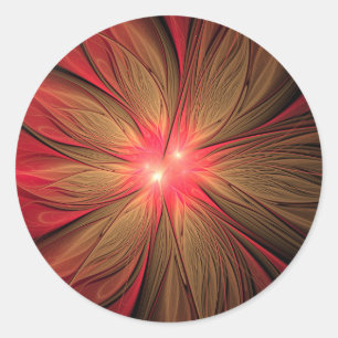 Red fansy fractal flower   classic round sticker