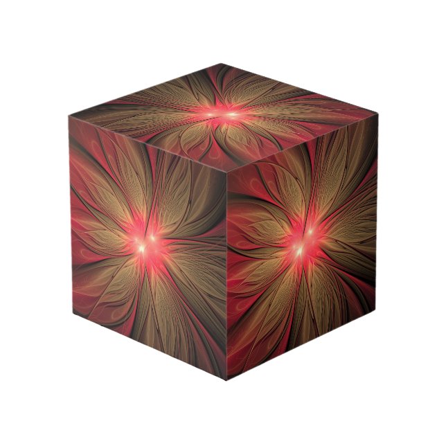 Red fansy fractal flower  cube (Back Angled)