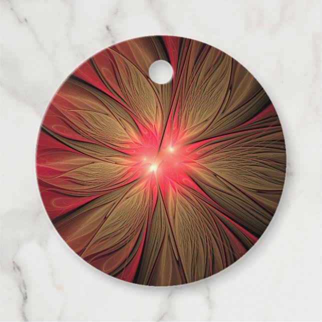 Red fansy fractal flower   favour tags (Front)