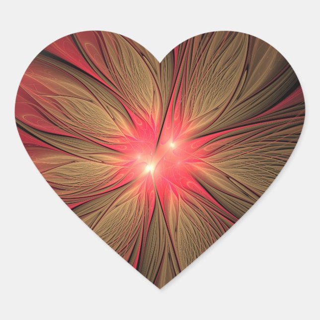Red fansy fractal flower   heart sticker (Front)