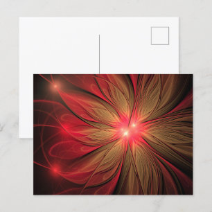 Red fansy fractal flower holiday postcard
