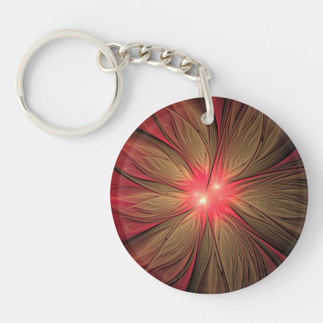 Red fansy fractal flower  keychain (Front)