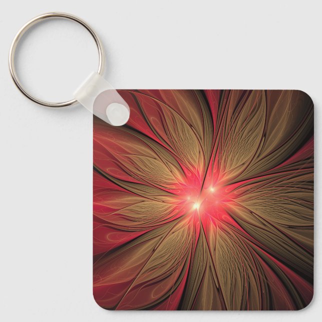 Red fansy fractal flower  keychain (Front)