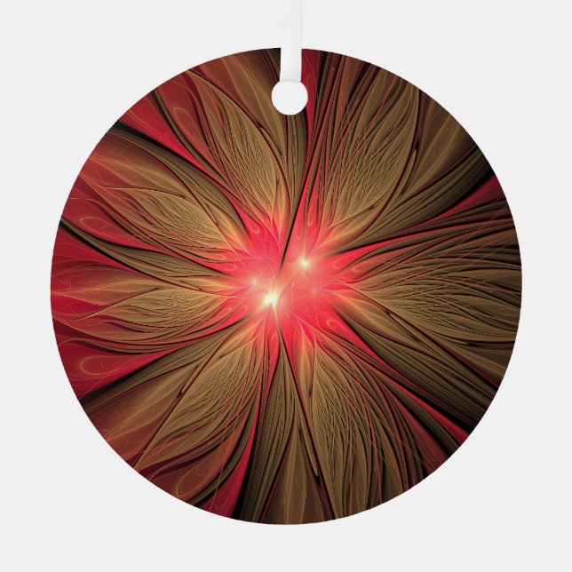 Red fansy fractal flower metal ornament (Front)