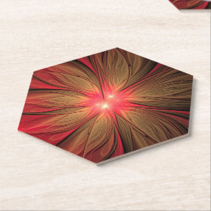 Red fansy fractal flower paper coaster