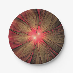 Red fansy fractal flower  paper plate