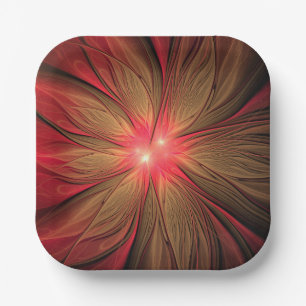 Red fansy fractal flower  paper plate
