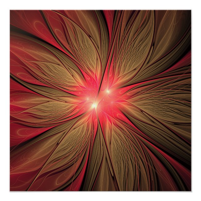 Red fansy fractal flower  poster (Front)