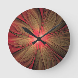 Red fansy fractal flower round clock