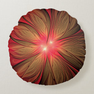 Red fansy fractal flower round pillow