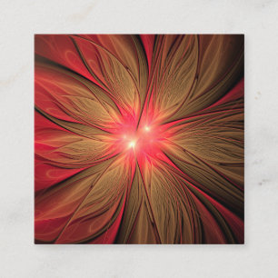 Red fansy fractal flower square business card