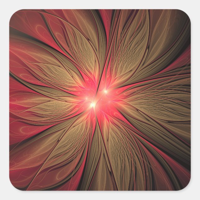 Red fansy fractal flower  square sticker (Front)