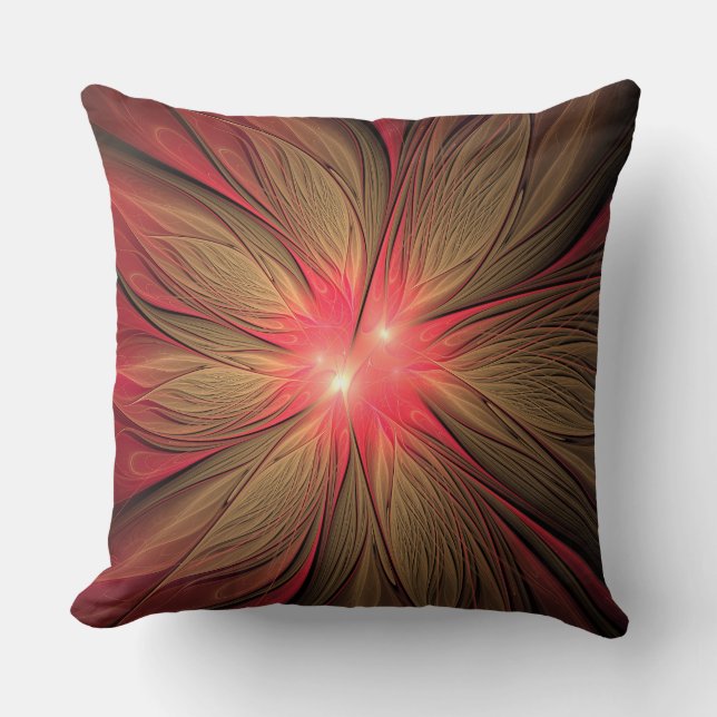 Red fansy fractal flower   throw pillow (Front)