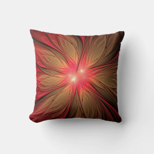 Red fansy fractal flower throw pillow