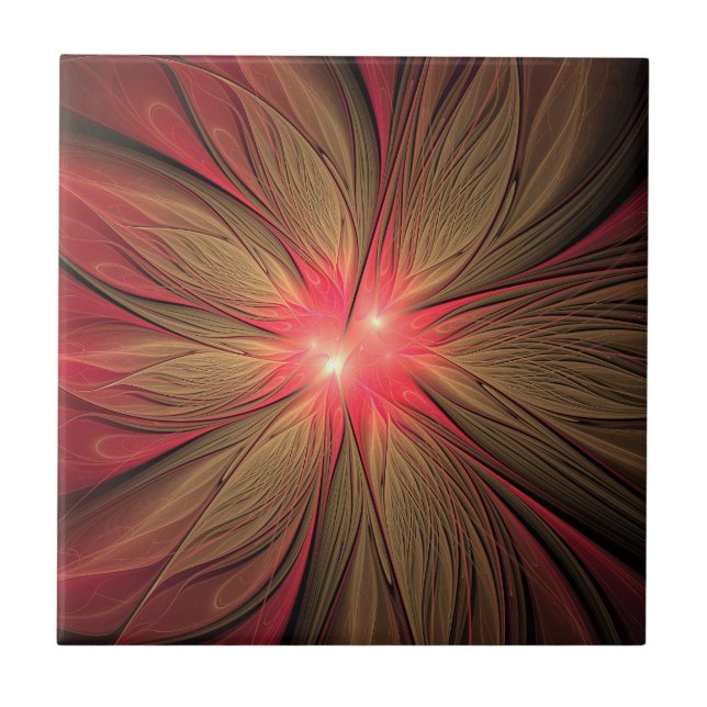 Red fansy fractal flower  tile (Front)