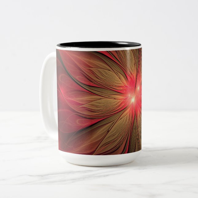 Red fansy fractal flower  Two-Tone coffee mug (Front Left)