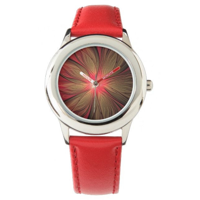 Red fansy fractal flower  watch (Front)