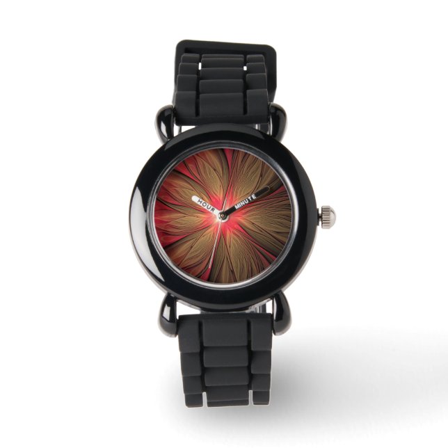 Red fansy fractal flower  watch (Front)