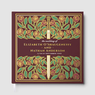 Red Fantasy Royal Medieval Sword Wedding Guest Book