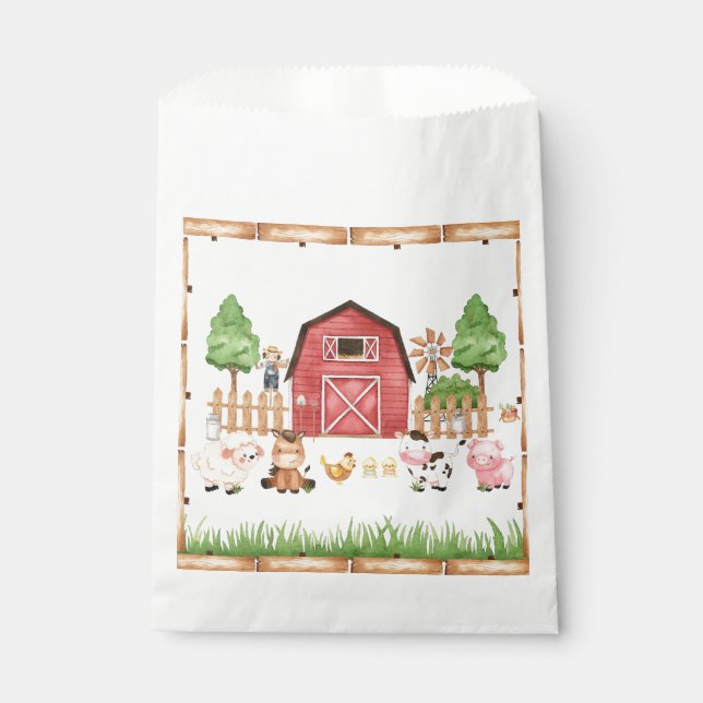 Red Farm Animals Baby Shower Favour Bag (Front)