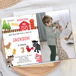 Red Farm Animals Birthday Invitations with photo