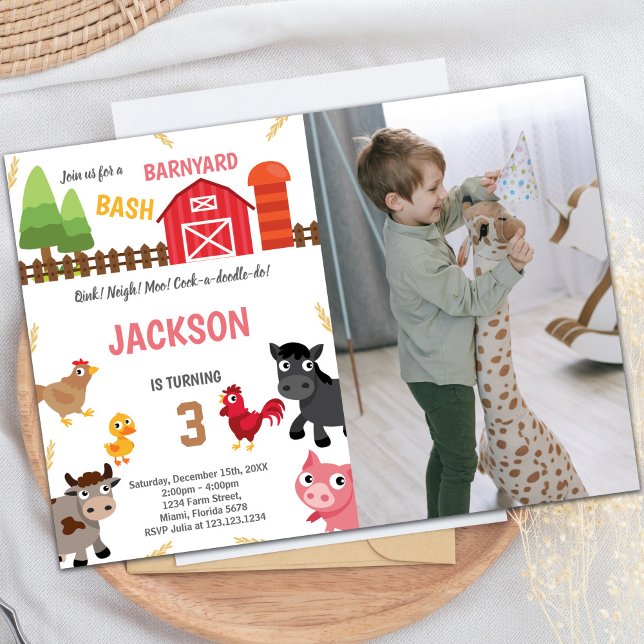Red Farm Animals Birthday Invitations with photo (Red Farm Animals Birthday Invitations with photo)
