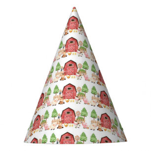 Red Farm Animals Birthday Party Hat