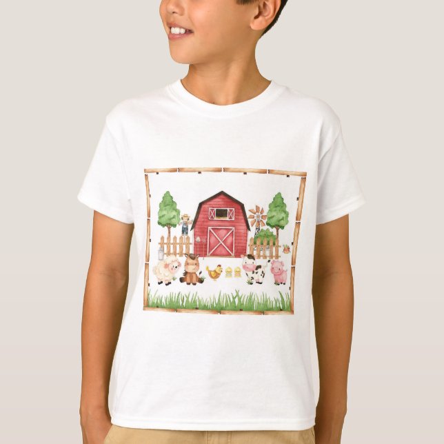 Red Farm Animals Birthday Party T-Shirt (Front)