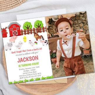 Red Farm Birthday Invitations with photo