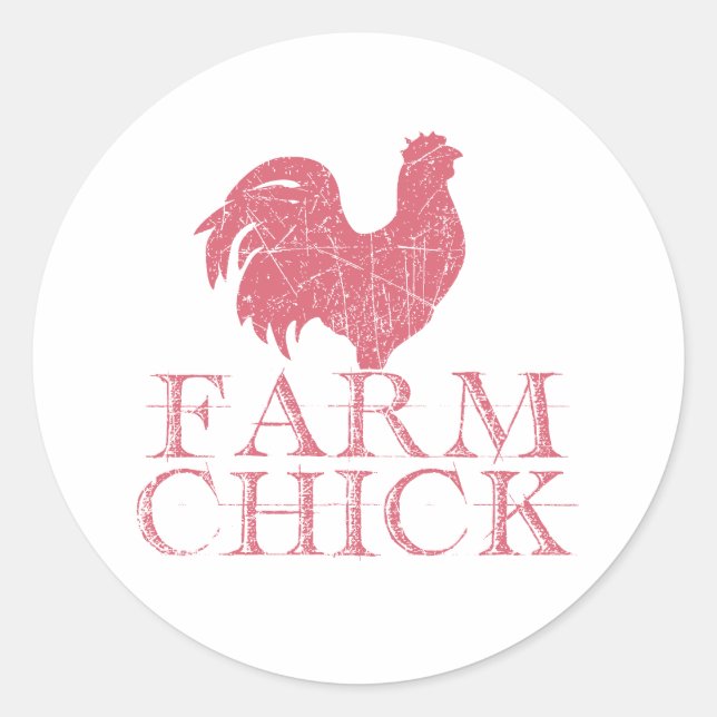 Red Farm Chick with Rooster Classic Round Sticker (Front)