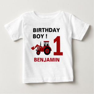 Red Farm Tractor 1st Birthday Party Baby T-Shirt