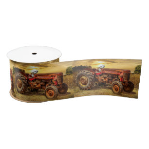 Red Farm Tractor Old Tractor Vintage Tractor Satin Ribbon